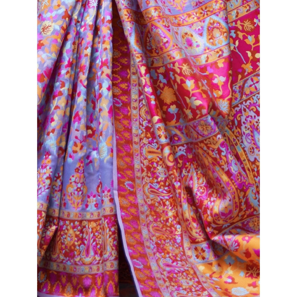 Odette Purple Paisley Silk Blend Printed Saree with Unstitched Blouse for Women