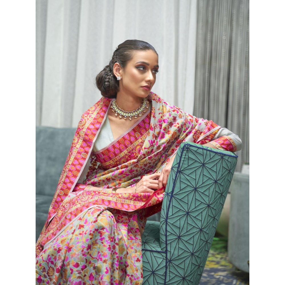 Odette Sea Green Paisley Printed Silk Blend Printed Saree with Unstitched Blouse for Women