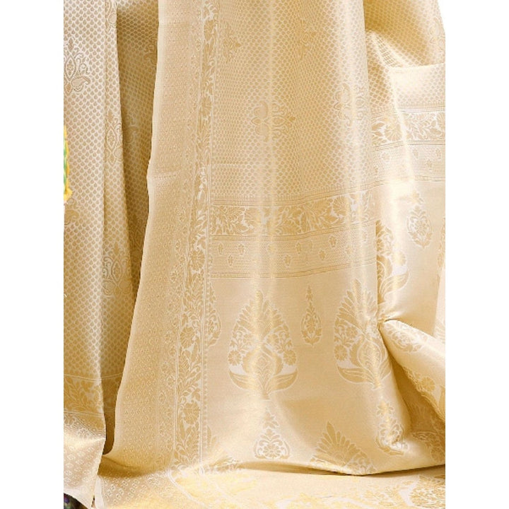 Odette Cream Woven Design Silk Blend Handloom Saree with Unstitched Blouse for Women