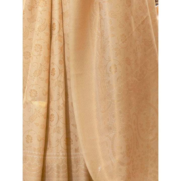 Odette Cream Woven Design Silk Blend Handloom Saree with Unstitched Blouse for Women