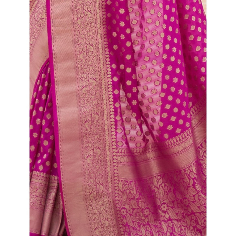 Odette Pink Silk Blend Handloom Saree with Unstitched Blouse for Women