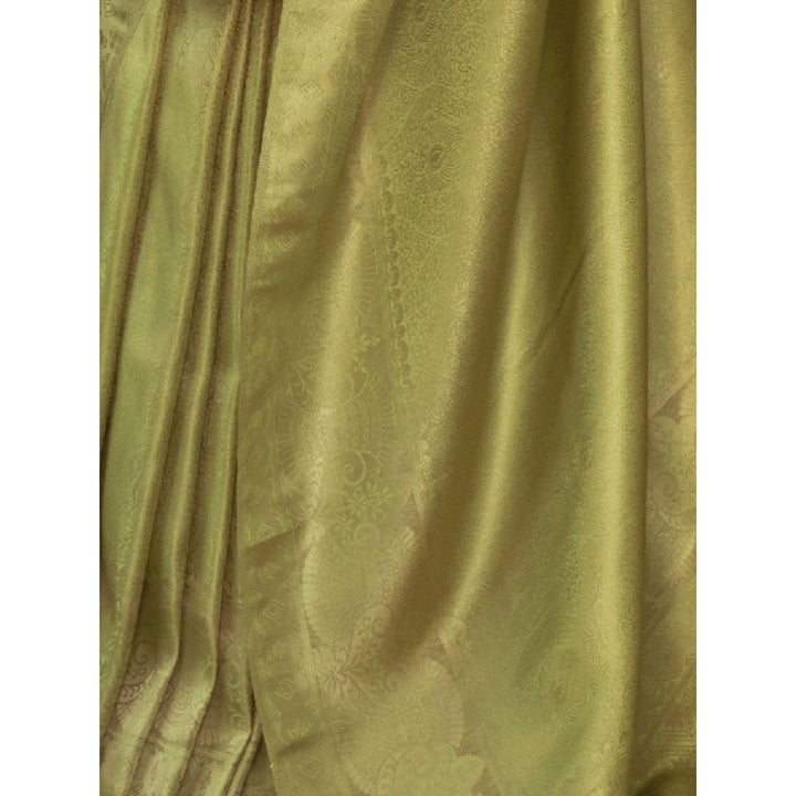 Odette Olive Woven Design Silk Blend Handloom Saree with Unstitched Blouse for Women