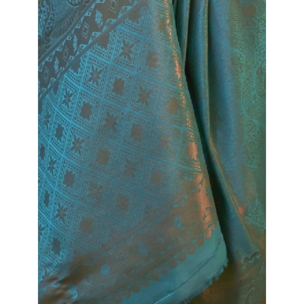 Odette Blue Woven Design Silk Blend Handloom Saree with Unstitched Blouse for Women