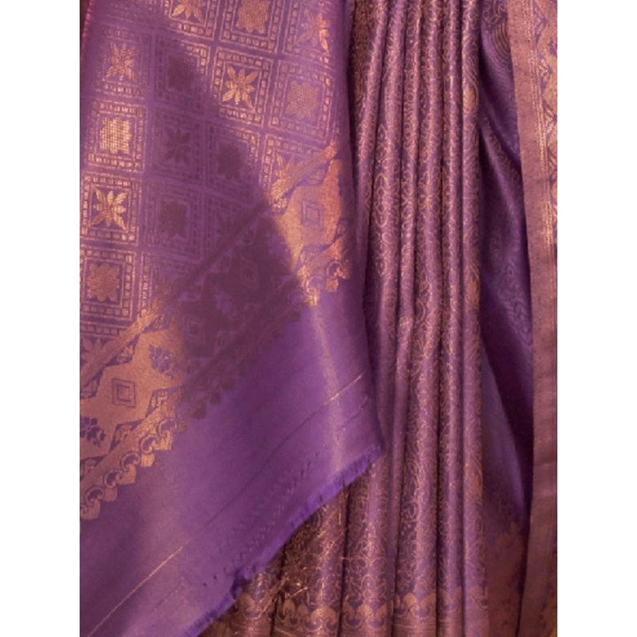 Odette Purple Woven Design Silk Blend Handloom Saree with Unstitched Blouse for Women