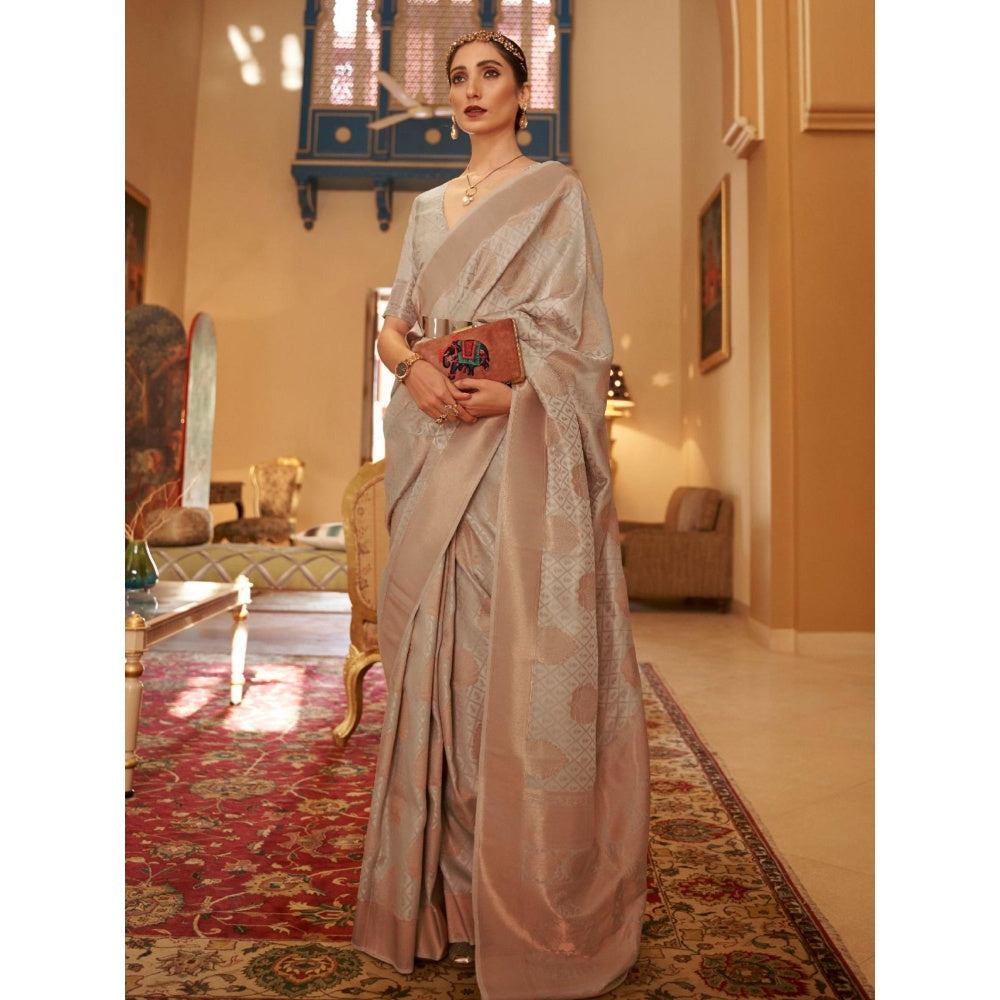 Odette Grey Woven Design Silk Blend Handloom Saree with Unstitched Blouse for Women