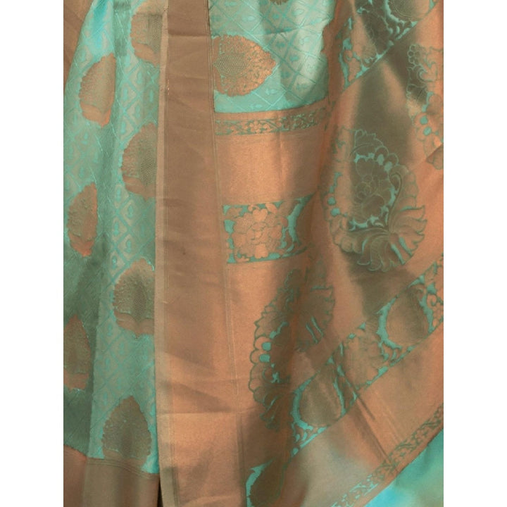 Odette Sea Green Woven Design Silk Blend Handloom Saree with Unstitched Blouse for Women