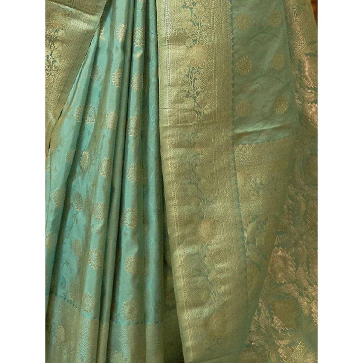 Odette Sea Green Woven Design Silk Blend Handloom Saree with Unstitched Blouse for Women