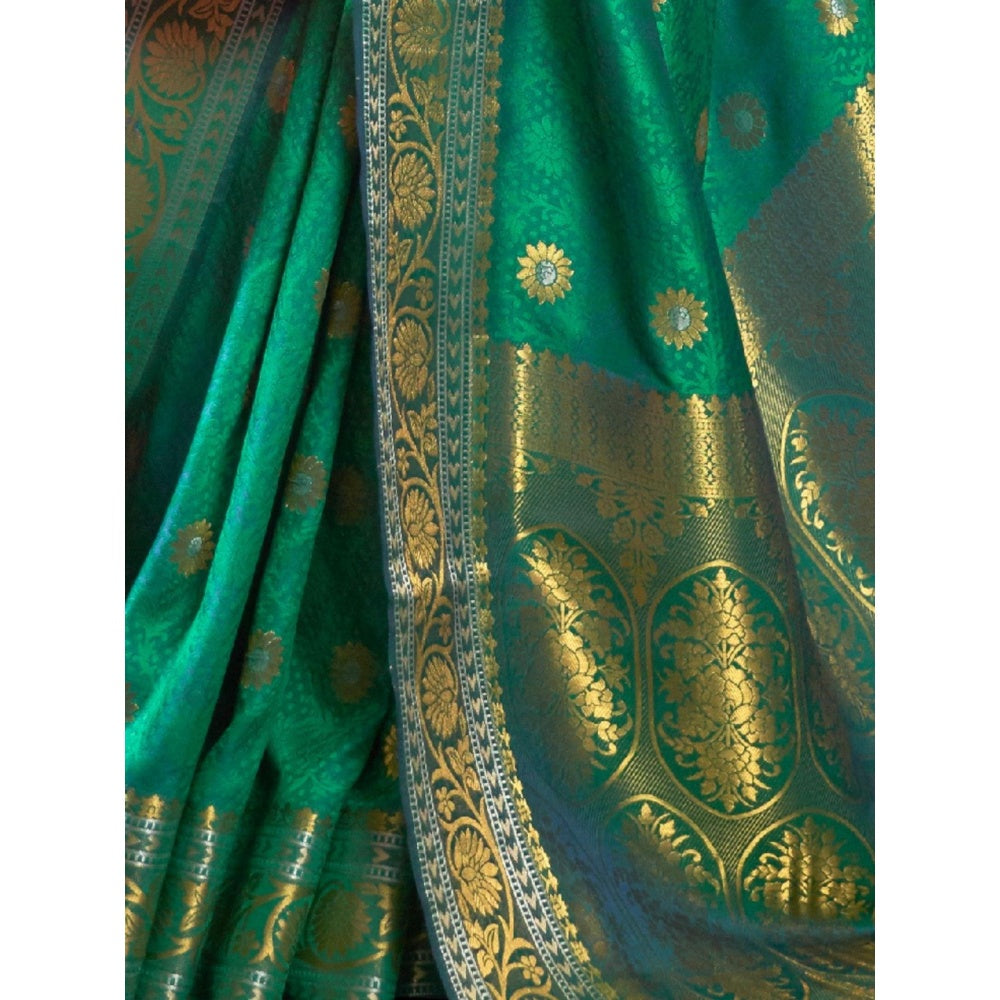 Odette Green Woven Design Silk Blend Handloom Saree with Unstitched Blouse for Women