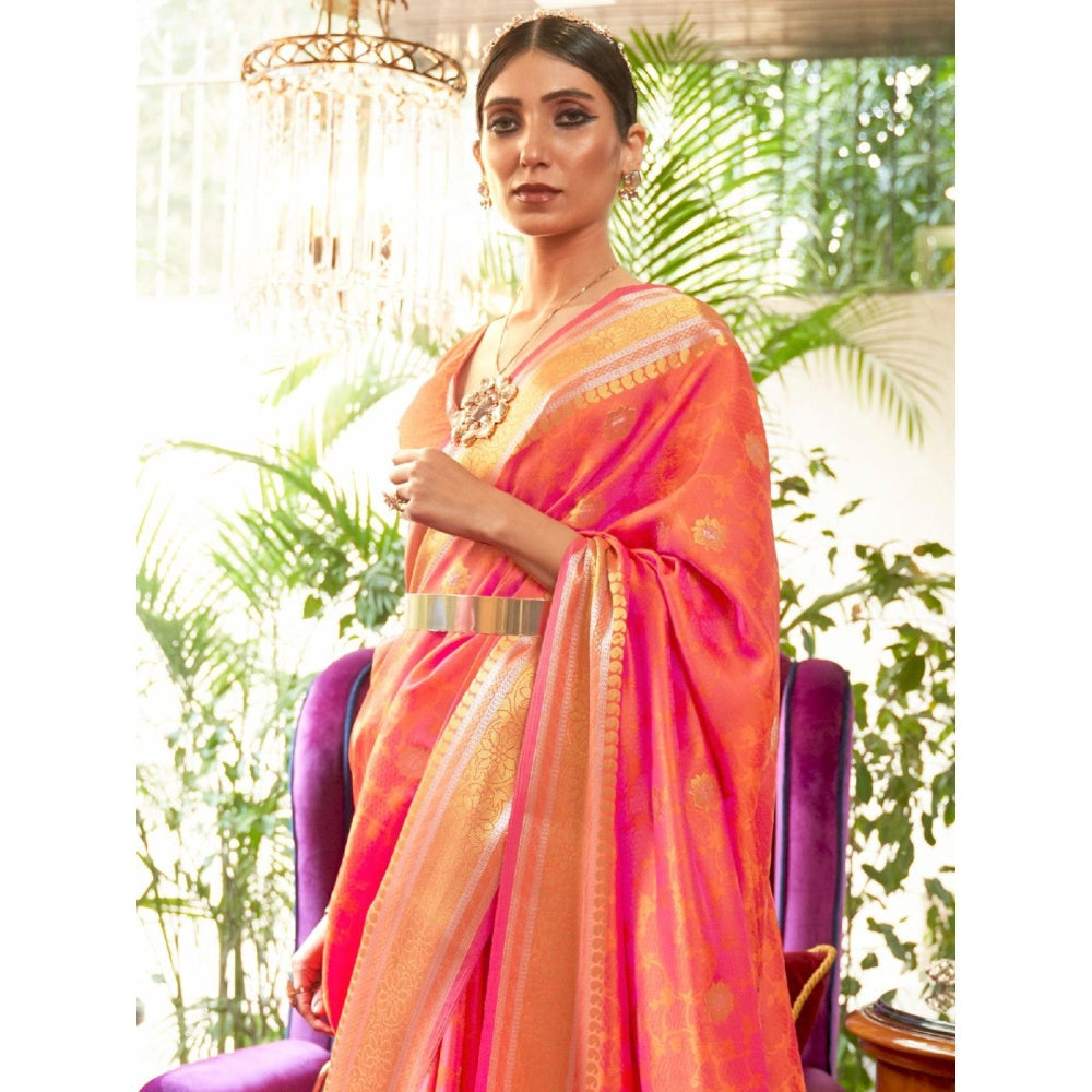 Odette Orange Woven Design Silk Blend Handloom Saree with Unstitched Blouse for Women