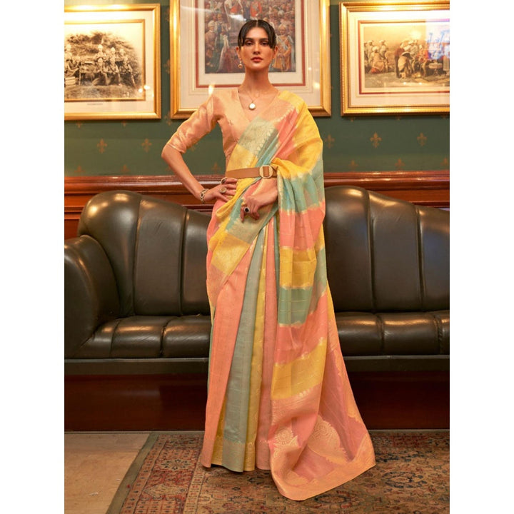 Odette Multicolor Woven Design Organza Handloom Saree with Unstitched Blouse for Women