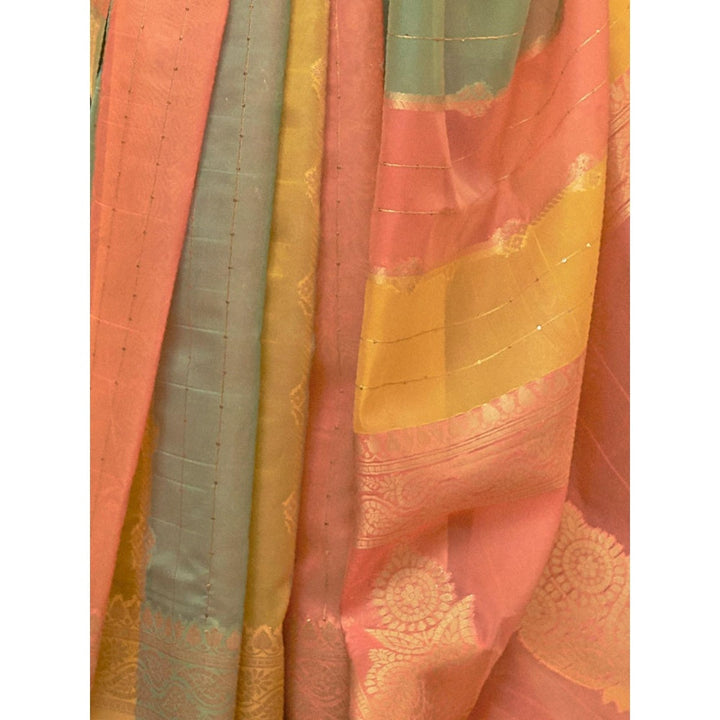 Odette Multicolor Woven Design Organza Handloom Saree with Unstitched Blouse for Women