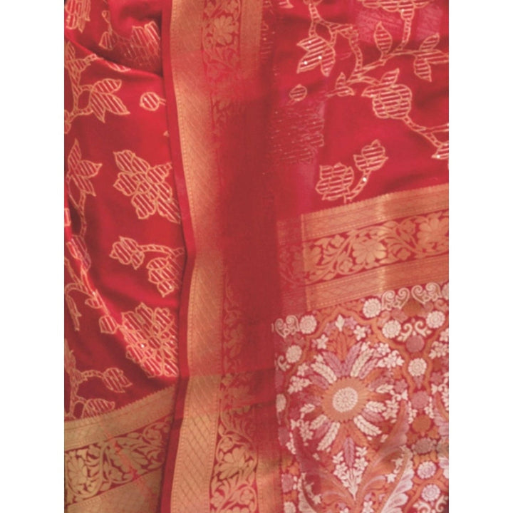 Odette Maroon Woven Design Silk Blend Handloom Saree with Unstitched Blouse for Women