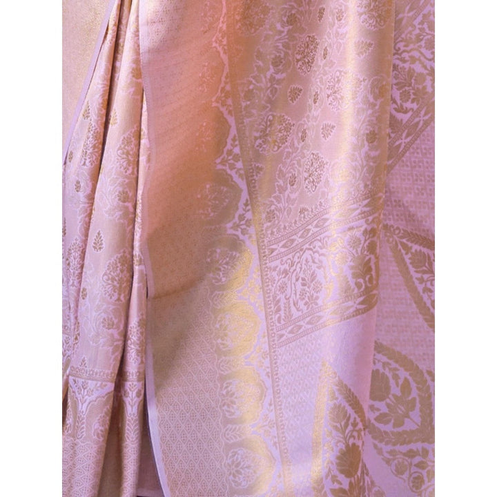 Odette Pink Woven Design Silk Blend Handloom Saree with Unstitched Blouse for Women