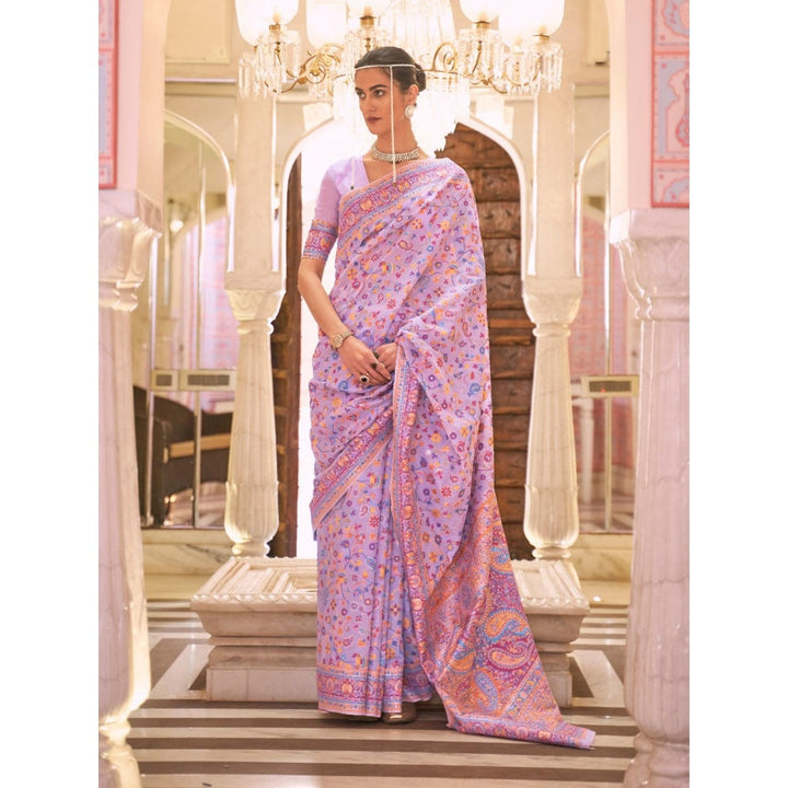 Odette Pink Floral Silk Blend Printed Saree with Unstitched Blouse for Women