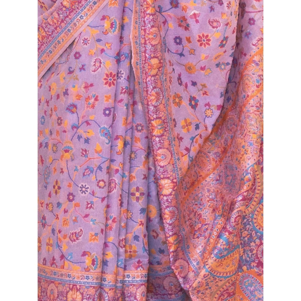 Odette Pink Floral Silk Blend Printed Saree with Unstitched Blouse for Women