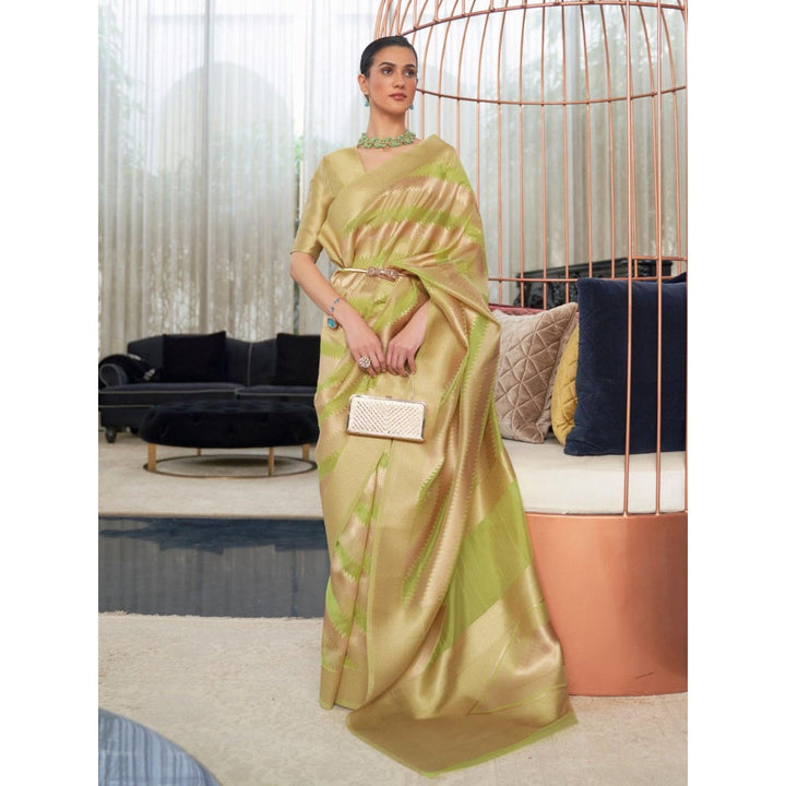 Odette Olive Woven Design Silk Blend Handloom Saree with Unstitched Blouse for Women