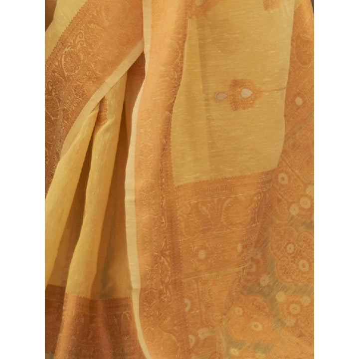 Odette Mustard Woven Design Silk Blend Handloom Saree with Unstitched Blouse for Women