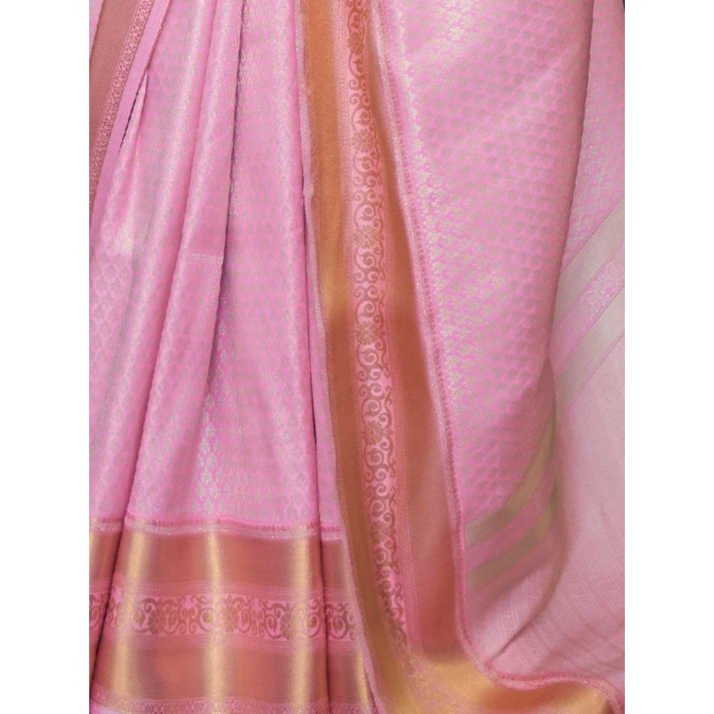 Odette Pink Woven Design Silk Blend Handloom Saree with Unstitched Blouse for Women