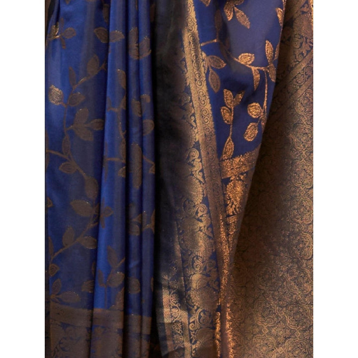 Odette Navy Blue Woven Design Silk Blend Handloom Saree with Unstitched Blouse for Women