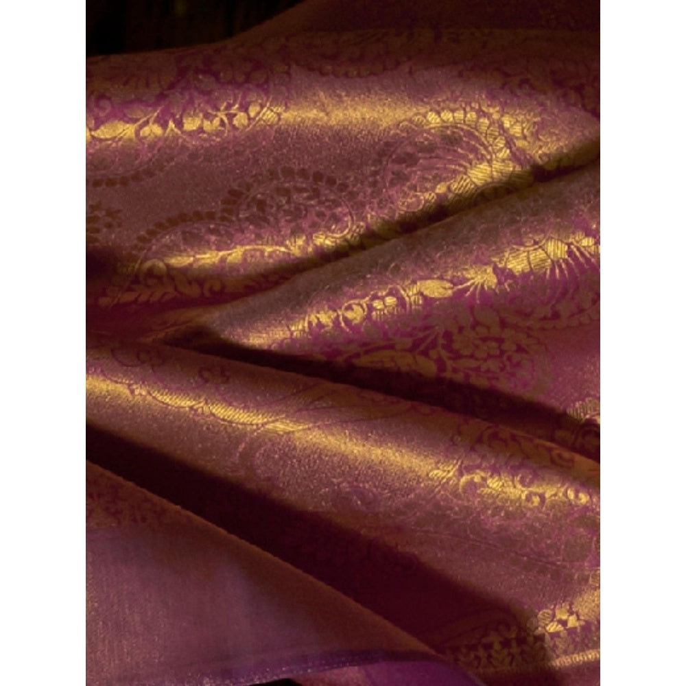 Odette Purple Woven Design Silk Blend Handloom Saree with Unstitched Blouse for Women