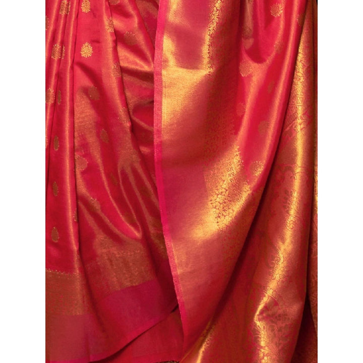 Odette Pink Woven Design Silk Blend Handloom Saree with Unstitched Blouse for Women