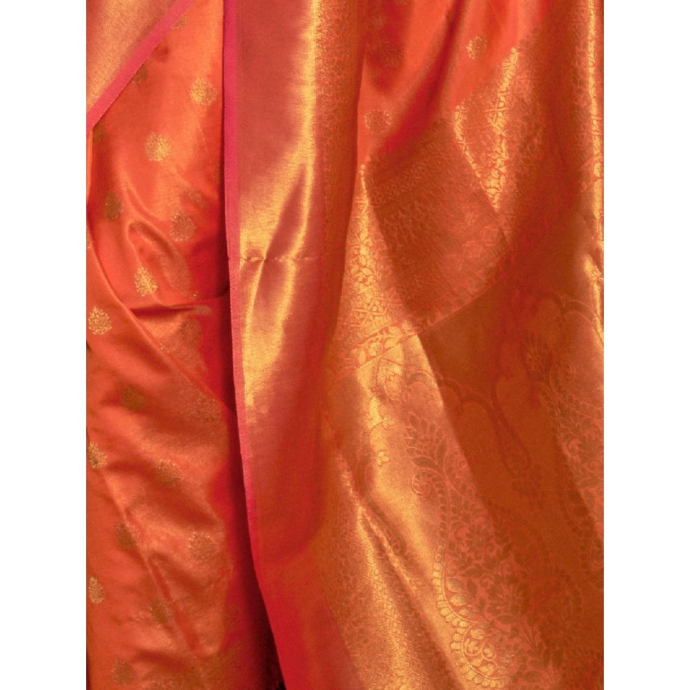 Odette Orange Woven Design Silk Blend Handloom Saree with Unstitched Blouse for Women