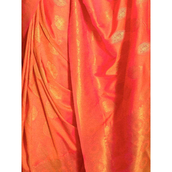 Odette Orange Woven Design Silk Blend Handloom Saree with Unstitched Blouse for Women