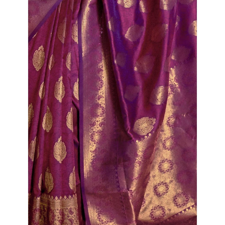 Odette Purple Woven Design Silk Blend Handloom Saree with Unstitched Blouse for Women