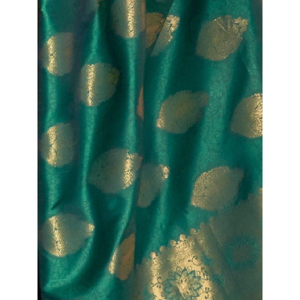 Odette Green Woven Design Silk Blend Handloom Saree with Unstitched Blouse for Women