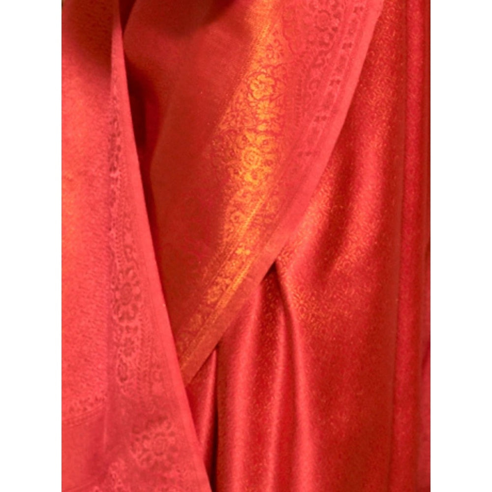 Odette Orange Woven Design Silk Blend Handloom Saree with Unstitched Blouse for Women