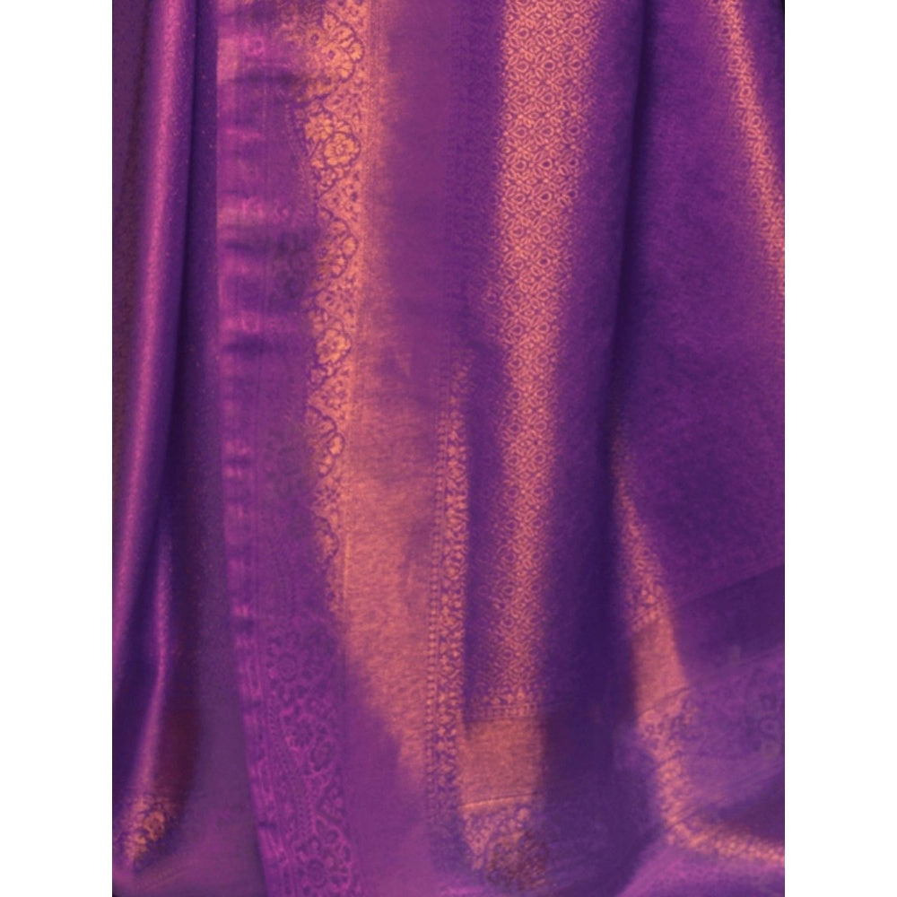 Odette Purple Woven Design Silk Blend Handloom Saree with Unstitched Blouse for Women