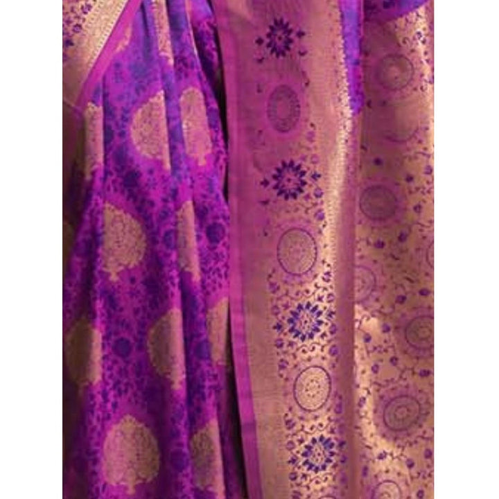 Odette Purple Woven Design Silk Blend Handloom Saree with Unstitched Blouse for Women