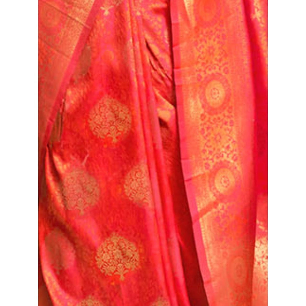 Odette Orange Woven Design Silk Blend Handloom Saree with Unstitched Blouse for Women