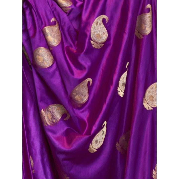 Odette Purple Woven Design Silk Blend Handloom Saree with Unstitched Blouse for Women