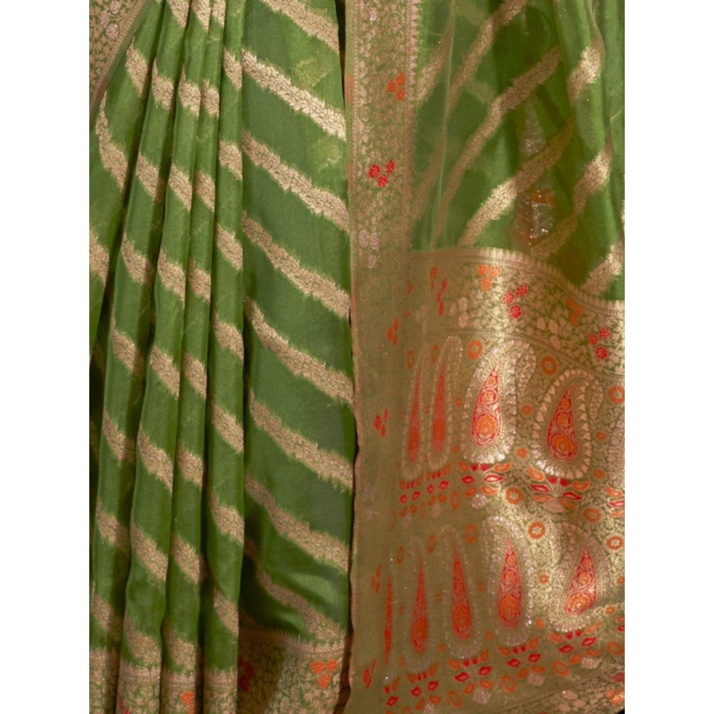 Odette Olive Woven Design Silk Blend Handloom Saree with Unstitched Blouse for Women