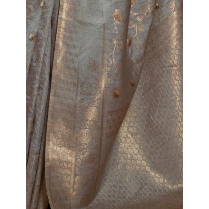 Odette Grey Woven Design Silk Blend Handloom Saree with Unstitched Blouse for Women