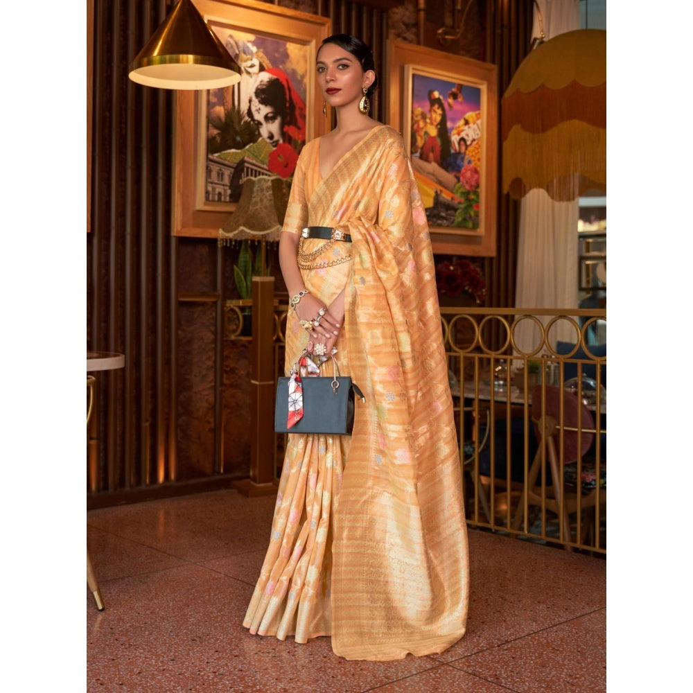 Odette Yellow Woven Design Silk Blend Handloom Saree with Unstitched Blouse for Women