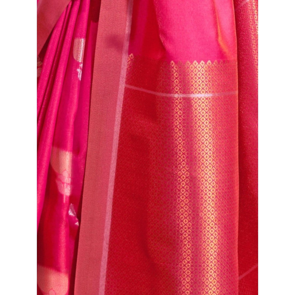 Odette Pink and Gold Woven Design Silk Blend Handloom Saree with Unstitched Blouse for Women