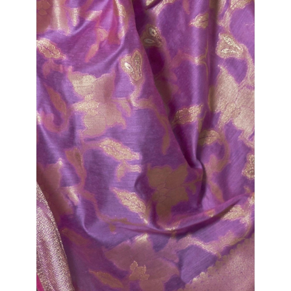 Odette Purple Woven Design Silk Blend Handloom Saree with Unstitched Blouse for Women