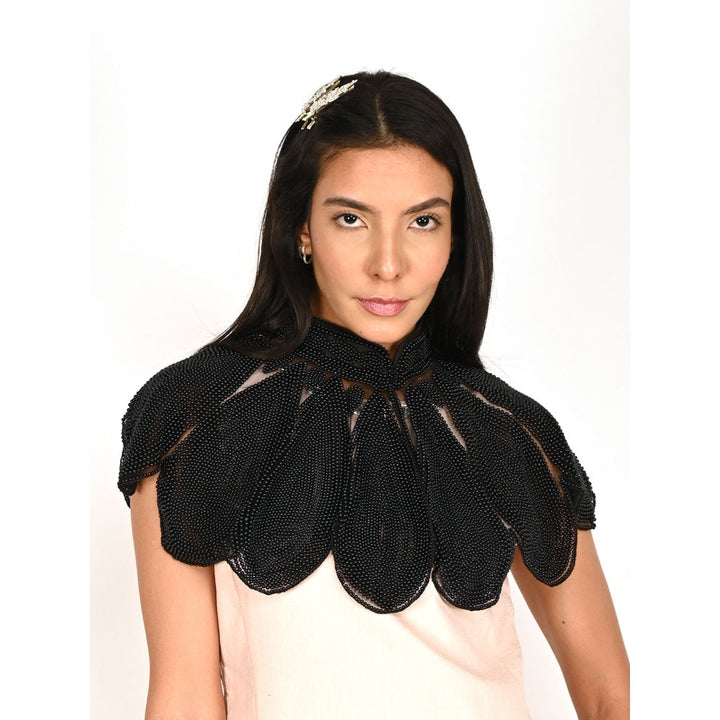 Odette Women Black Net All Beads Embroidered Cape