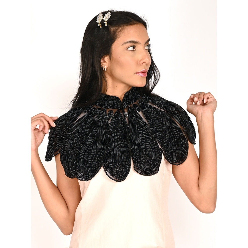 Odette Women Black Net All Beads Embroidered Cape