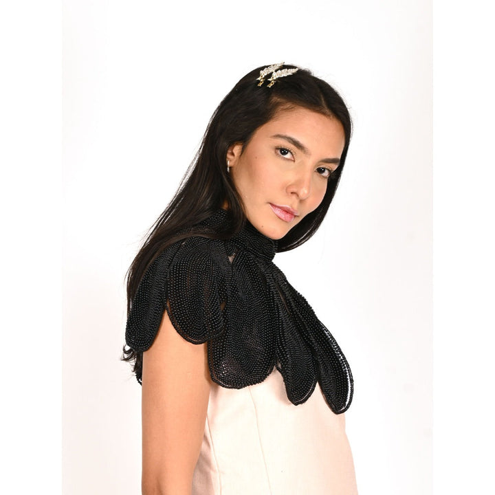 Odette Women Black Net All Beads Embroidered Cape