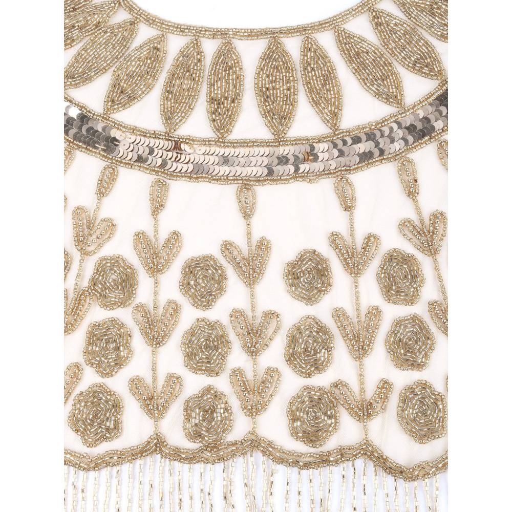 Odette Women Golden Net Cut dana Embroidered Cape