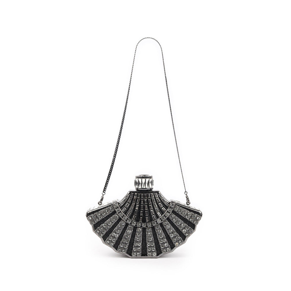 Odette Metallic Grey Metal Clutch for Women