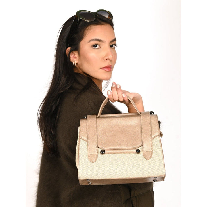 Odette Beige Patterned Hand Bag for Women