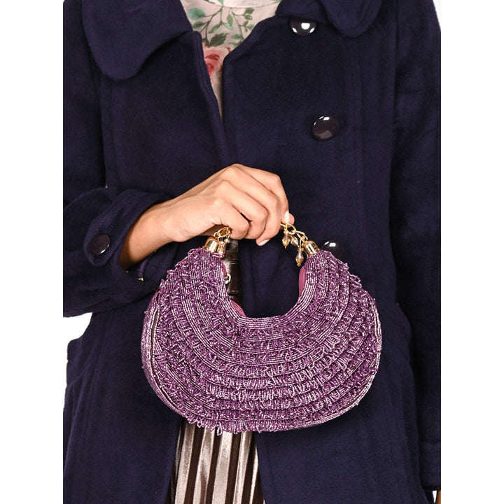 Odette Purple Tasselled Moon Clutch for Women