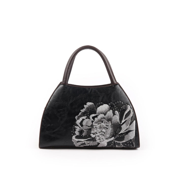 Odette Black Embroidered Hand Bag for Women