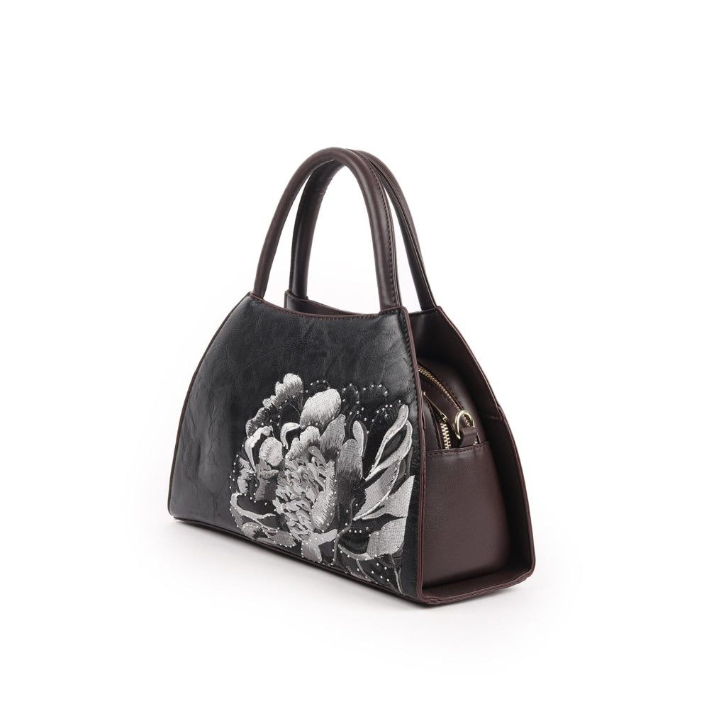 Odette Black Embroidered Hand Bag for Women