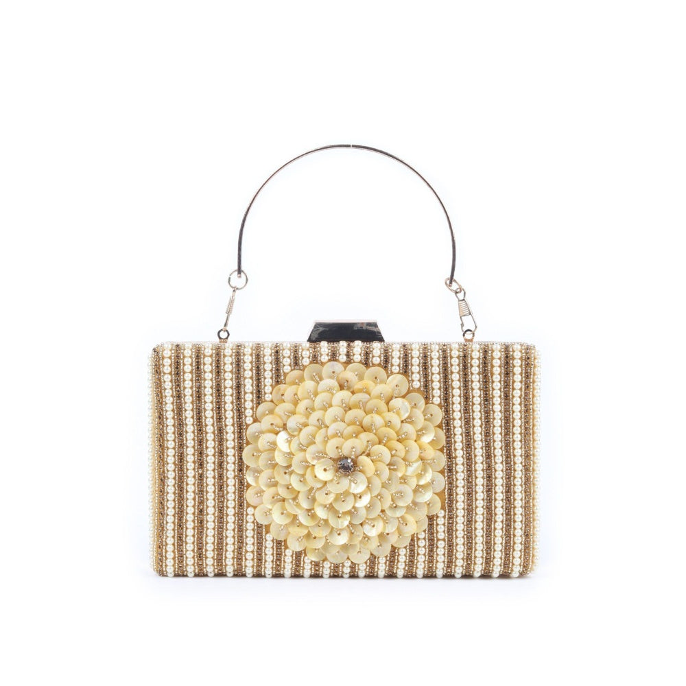 Odette Gold Embroidered Clutch for Women