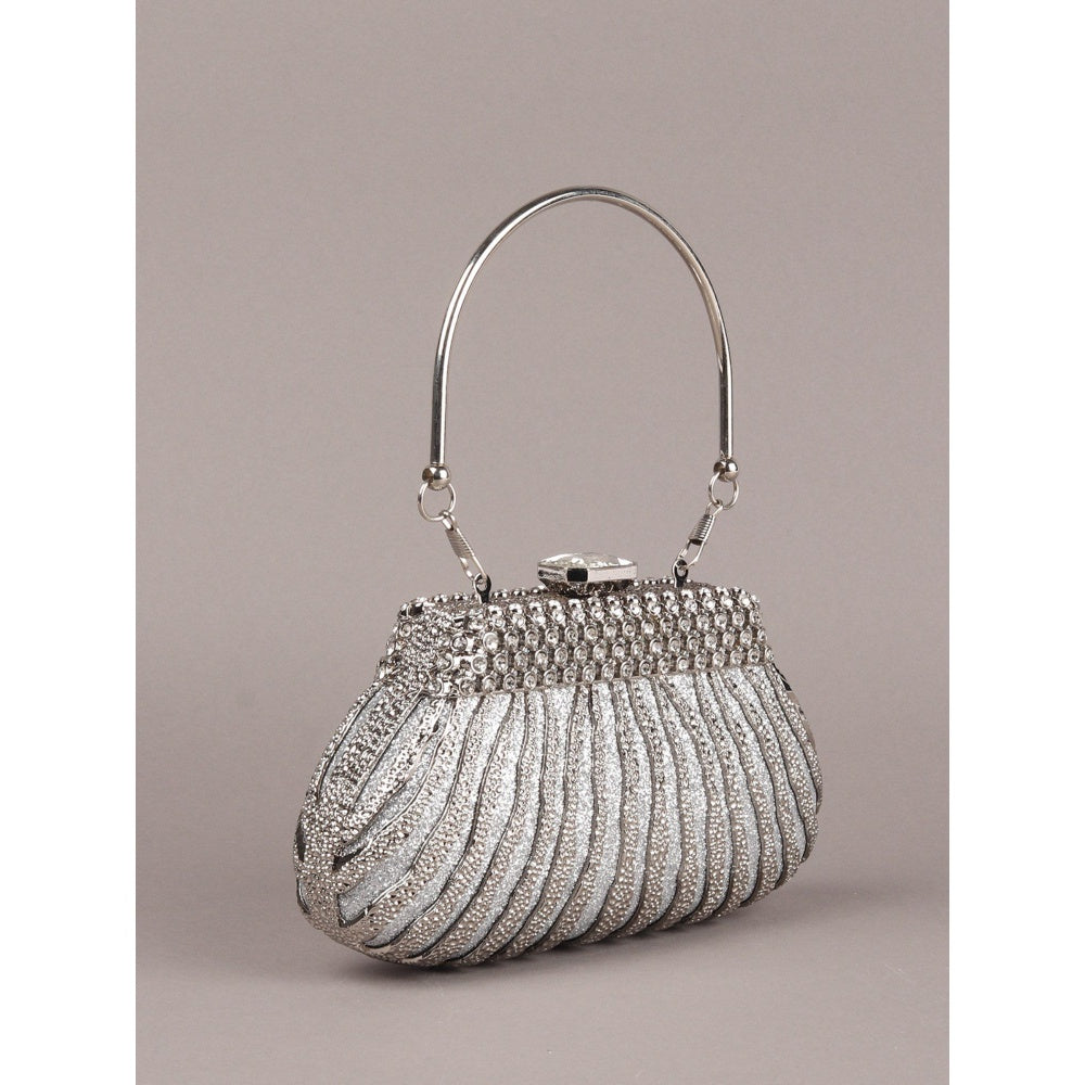 Odette Silver Metal Clutch for Women